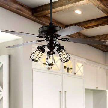 Lucas 52" Caged Metal/Wood LED Ceiling Fan - JONATHAN Y